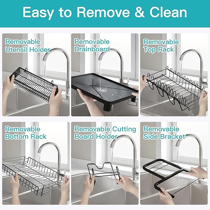 romision 2 Tier Compact Stainless Steel Dish Drainers Drying Rack - Image 7