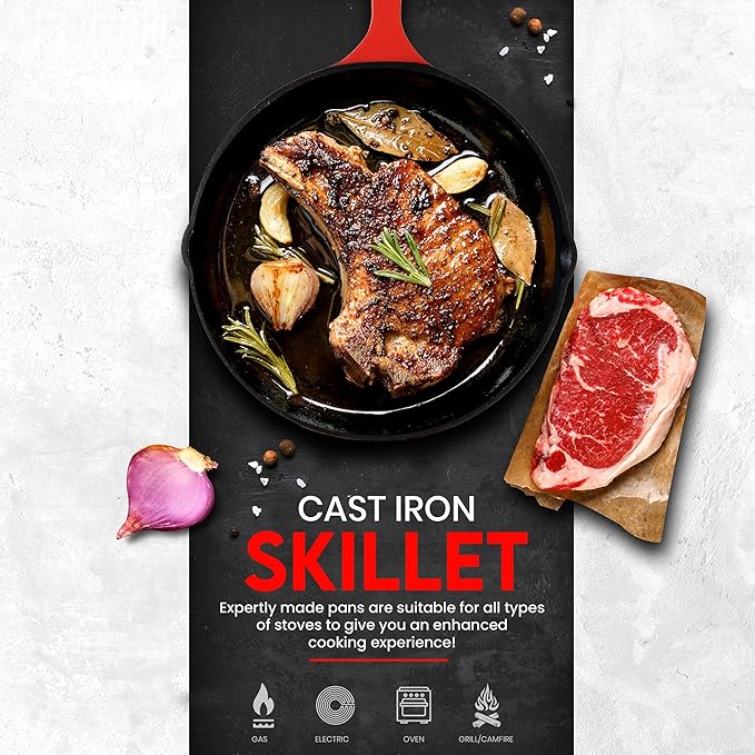 Utopia Kitchen Cast iron Skillets 3 Piece Set, Chefs Pan, Pre Seasoned Cast - Image 5