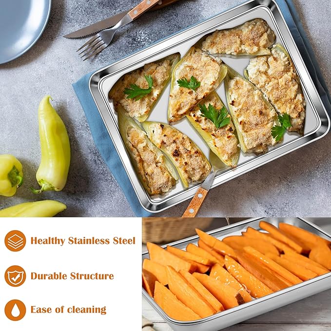 E-far Small Baking Sheet Set of 4, 10.5”x8.3” Stainless Steel Cookie Sheets Pans - Image 4