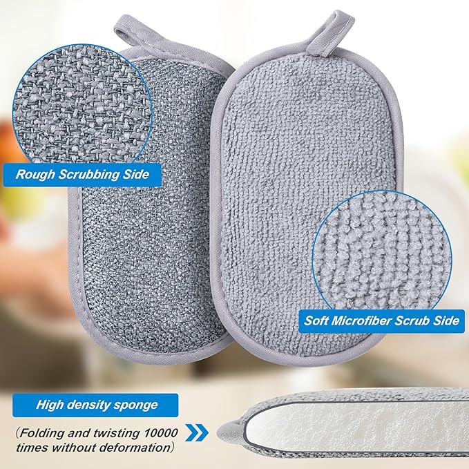 Dual-Sided Multi-Purpose Scrub Sponges, Non-Scratch Dishwashing Sponges - Image 2