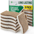 6 Pack Natural Kitchen Sponges, Compostable White Cellulose & Organic Coconut by ecoTru
