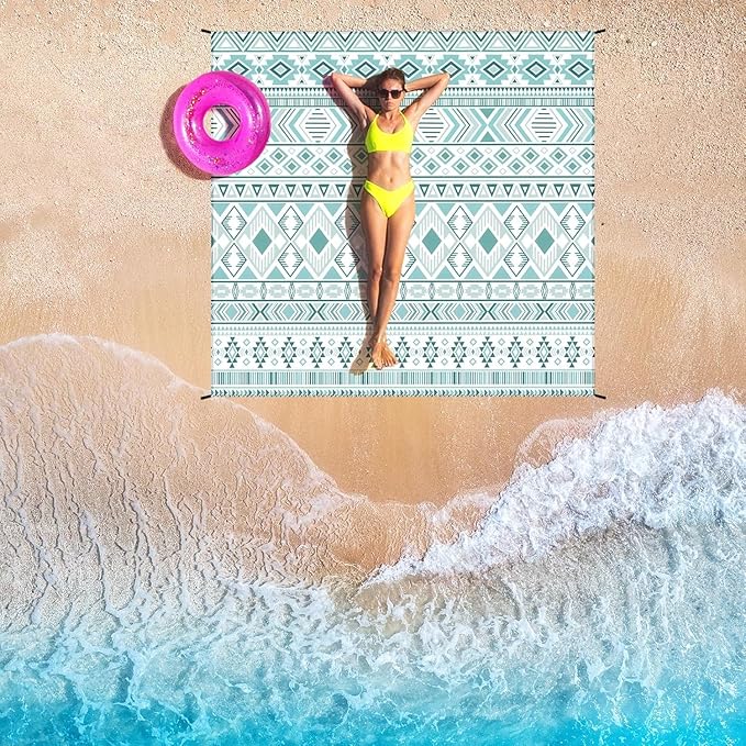 WIWIGO Beach Blanket Waterproof Sandproof Beach Mat 79" X 83"/10'x9'for 2-8 - Image 6