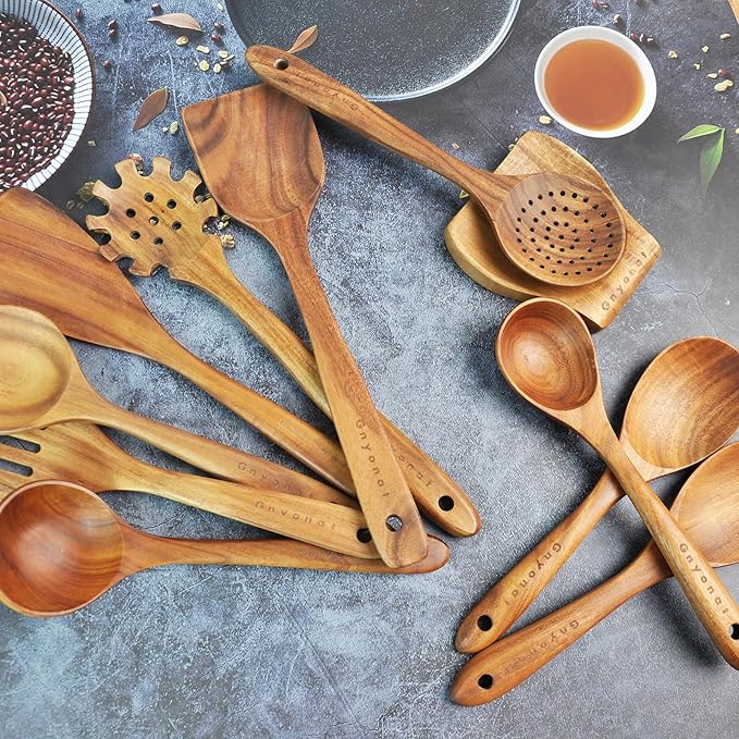 Wooden Spoons for Cooking, Wooden Utensils for Cooking 11 Pcs Wooden Kitchen - Image 4