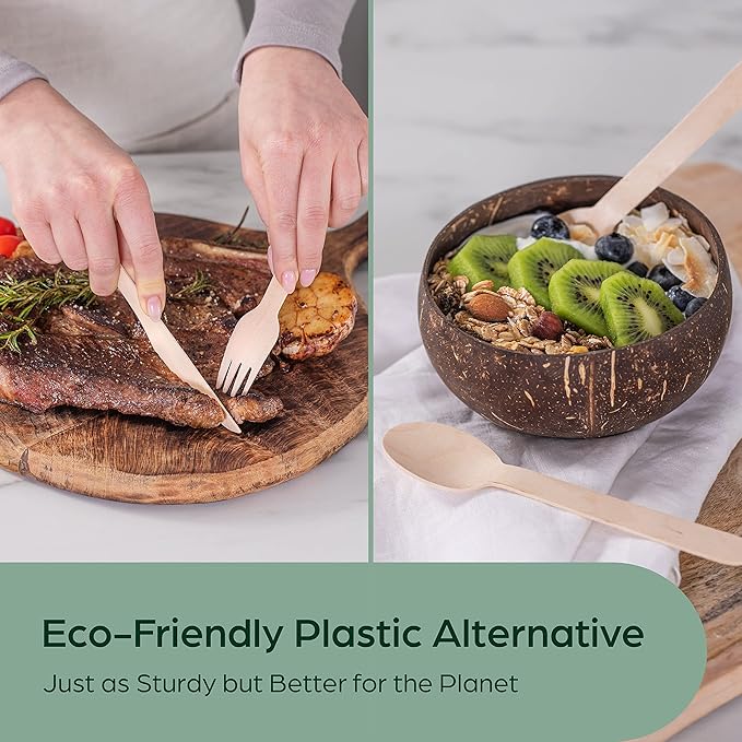 PURPLECLAY Wooden Disposable Utensils Set, Plastic-Free Cutlery - Image 2