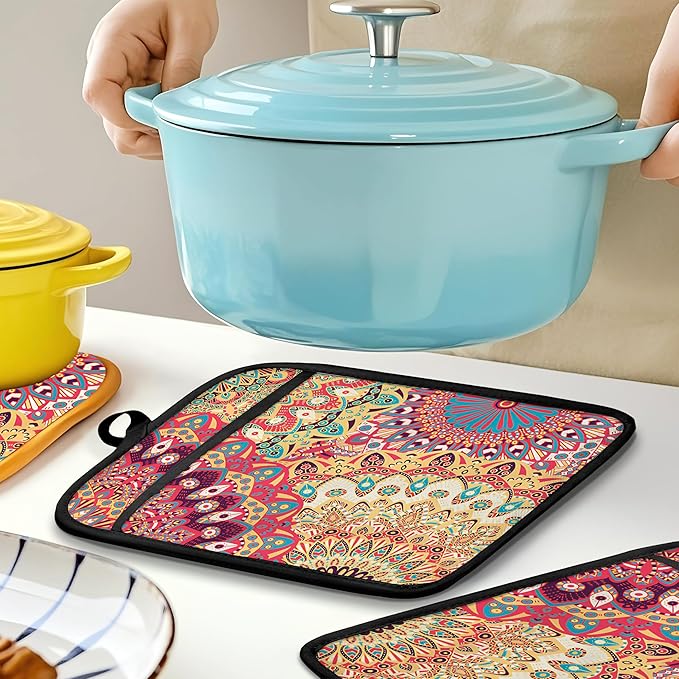Colorful Abstract Mandala Floral Pot Holders - Image 5