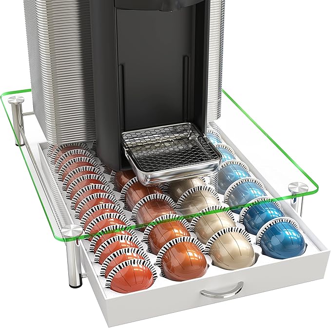 DecoBrothers Crystal Tempered Glass Vertuo Pod Holder Drawer, 28 Large or 56 by DecoBrothers