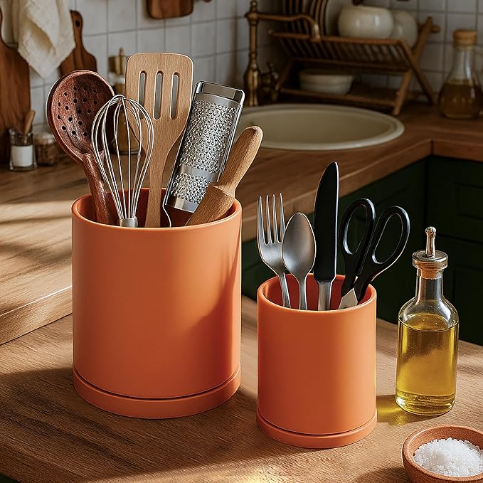 D'vine Dev 360° Rotating Utensil Holder Set – 7.2"+5" Kitchen Utensil Crocks - Image 2