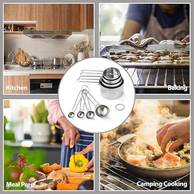 8PCS Measuring Cups, OHOLA Stainless Steel Measuring Cups and Spoons Set - Image 4