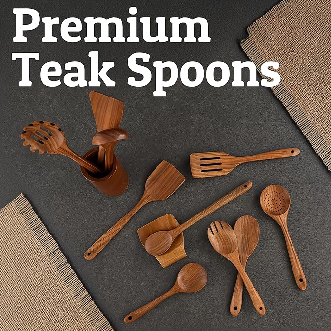 PriorityChef Wooden Spoons for Cooking, Premium 6pc Teak Wood Utensil Set - Image 8