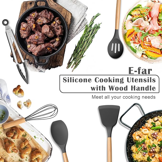 E-far Gray Silicone Cooking Utensils Set, 10-Piece Kitchen Utensils Set - Image 7