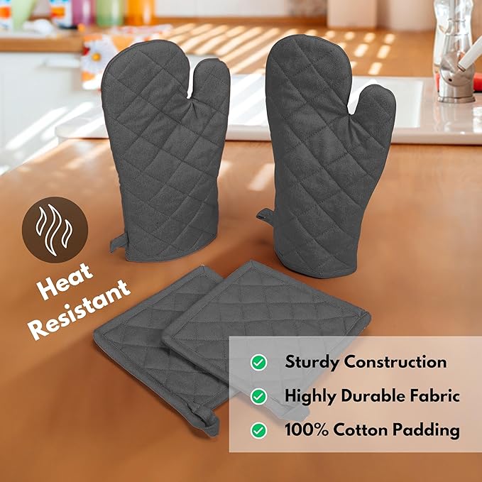 Native Fab Farmhouse Oven Mitts and Pot Holders Set of 4, Heat Resistant - Image 5