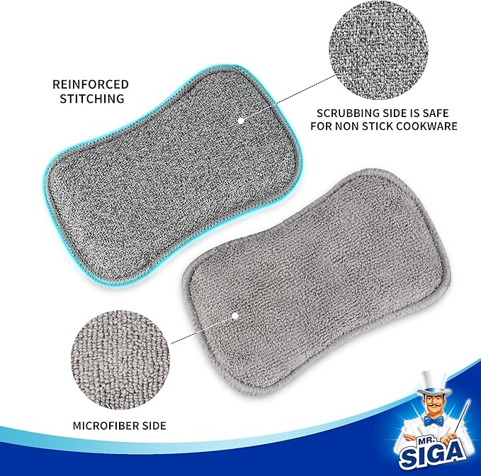 MR.SIGA Dual-Sided Scrub Sponges, Long lasting, Reusable Dishwashing Sponges - Image 5