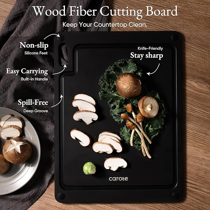 CAROTE Knife Set, Rustproof Stainless Steel 5 Kitchen Knife Set, Plain Black - Image 3