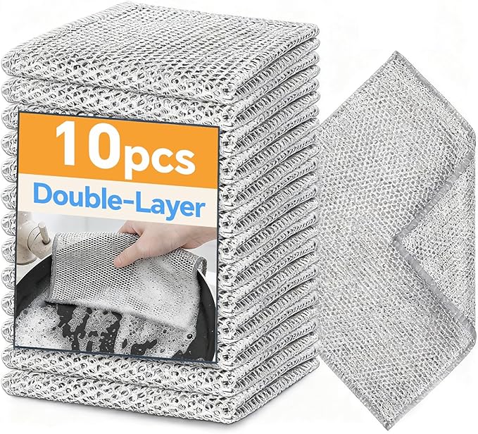Stainless Steel Wire Scrubber Sponges, 10 Pack Non-Scratch Heavy Duty Cleaning by Unknown