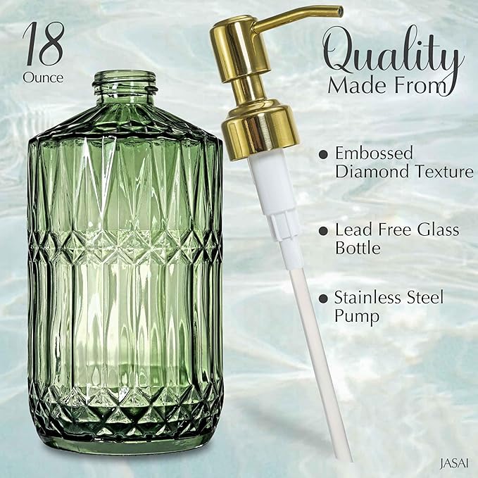 JASAI 2Pack 18Oz Green Glass Soap Dispenser - Image 2
