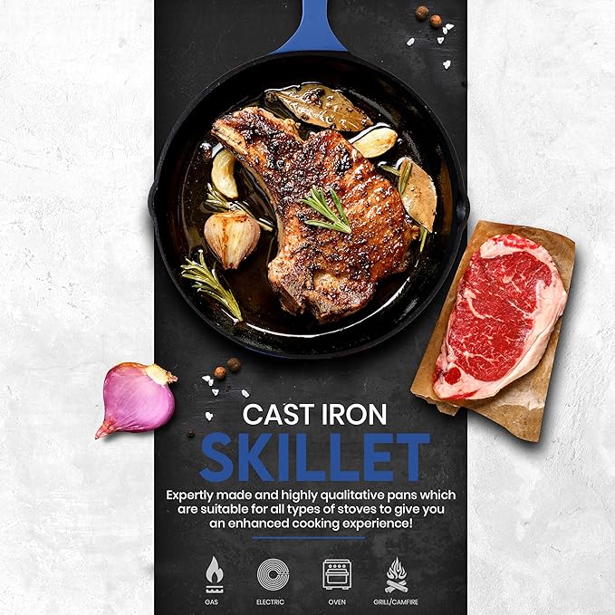 Utopia Kitchen Cast iron Skillets 3 Piece Set, Chefs Pan, Pre Seasoned Cast - Image 5