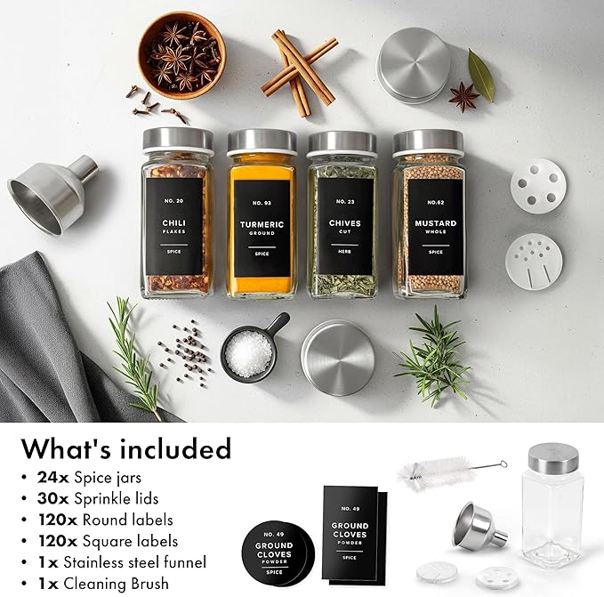 EDELHAUS Glass Spice Jars with Labels and Steel Lids Spice Containers with 240 - Image 8