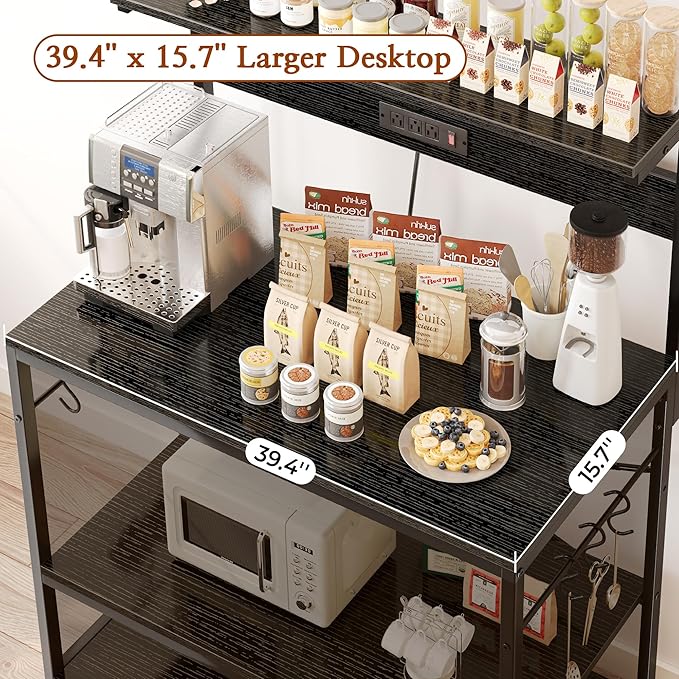 SUPERJARE Bakers Rack with Power Outlets, Microwave Stand, 39.4 X 14.3 Inch - Image 5