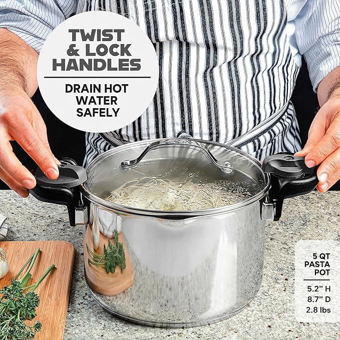 GOTHAM STEEL 5 Qt Stainless Steel Stock Pot Multipurpose Pasta Pot - Image 3