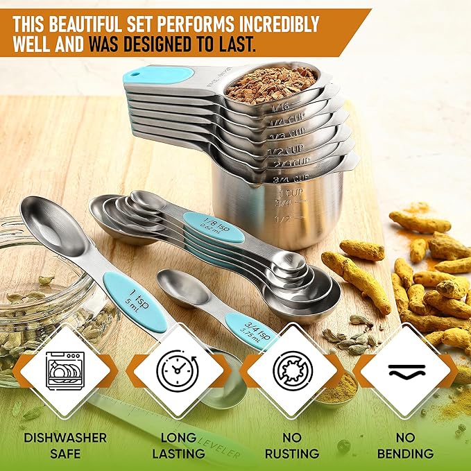 Spring Chef Magnetic Measuring Cups & Spoons Set, Strong Magnets, Heavy Duty - Image 2