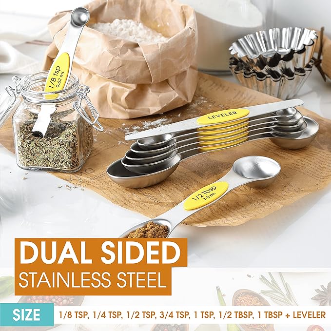 Spring Chef Yellow Stainless Steel Magnetic Measuring Spoons Set of 8 - Image 4