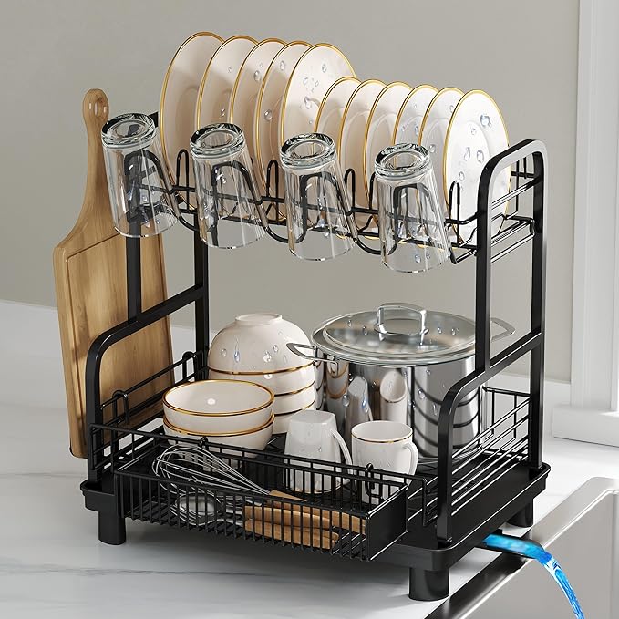 romision 2 Tier Compact Stainless Steel Dish Drainers Drying Rack by Romision
