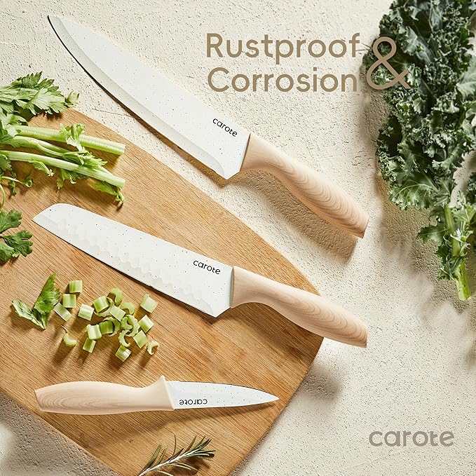CAROTE 12PCS Knife set with Blade Guards, Granite Nonstick Ceramic Coating - Image 4