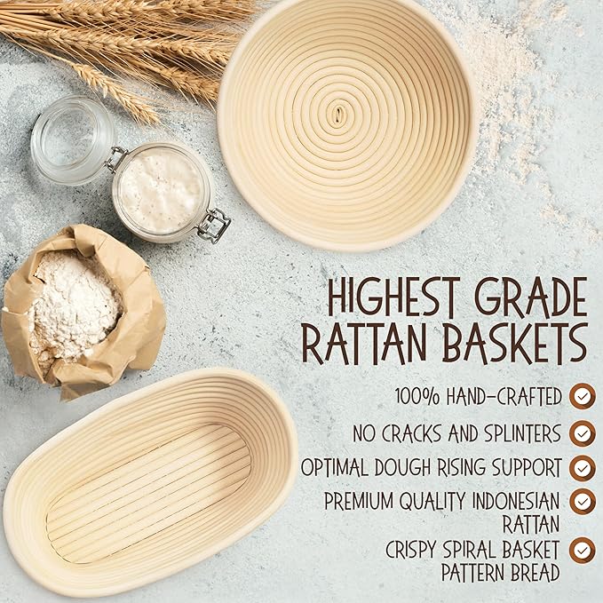 Superbaking Sourdough Proofing Basket Gift Set, Round 9" & Oval 10" Banneton - Image 4