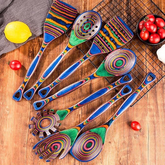 Gudamaye Pakkawood 7-Piece Wooden Cooking Utensils, Wooden Spoons - Image 9