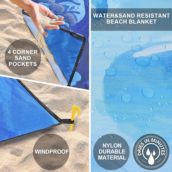 WIWIGO Beach Blanket Waterproof Sandproof Beach Mat 79" X 83"/10'x9'for 2-8 - Image 3
