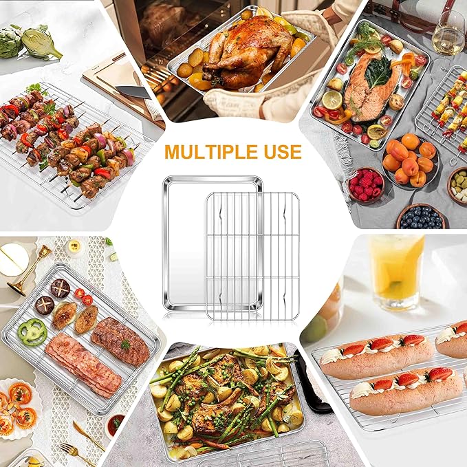 Homikit Quarter Sheet with Rack, 9x13 Stainless Steel Baking Pan with Wire - Image 8
