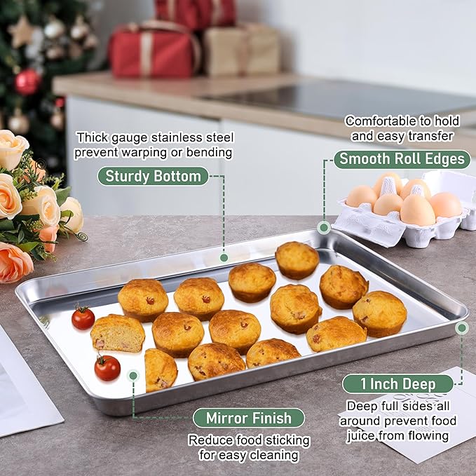 Homikit Baking Sheet with Wire Rack Set, Nonstick Jelly Roll Pan Baking Tray - Image 3