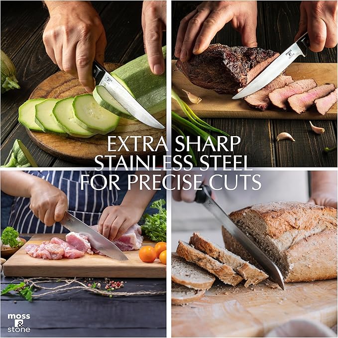 Moss & Stone 14 Pcs Knife Block Set Stainless Steel, Premium Forged Kitchen - Image 7
