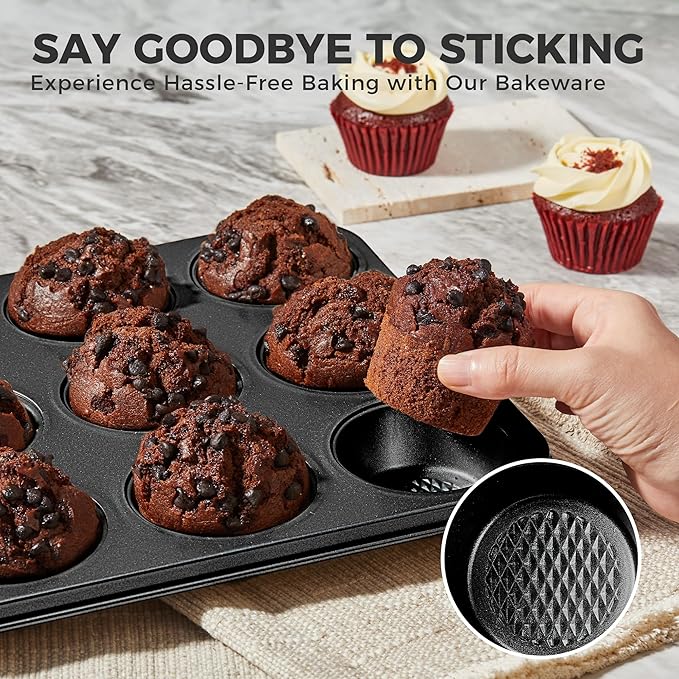 HONGBAKE 9-Piece Baking Pans Set Nonstick, Stackable Non Toxic Bakeware Sets - Image 7