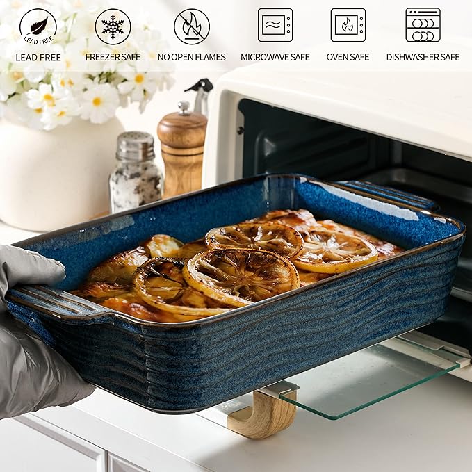 Kiln-Transformed Blue Ceramic Baking Dish Set of 3, Casserole Dishes - Image 6