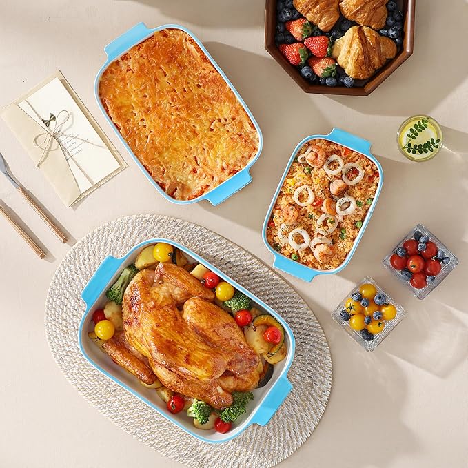 MALACASA Casserole Dishes for Oven, Ceramic Baking Dishes Set of 3, Rectangular - Image 6