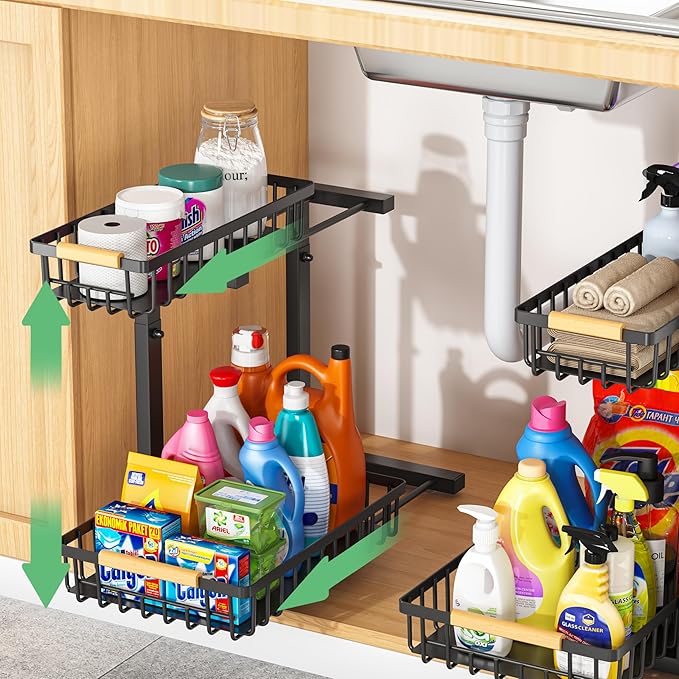 Merrylun Under Sink Organizers, 5 Adjustable Height，Metal Pull Out Under Sink - Image 2