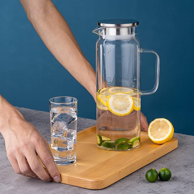 Set of 2 Glass Pitcher with Lid, 2 Quart Leak Proof, Glass Water Jugs, - Image 5