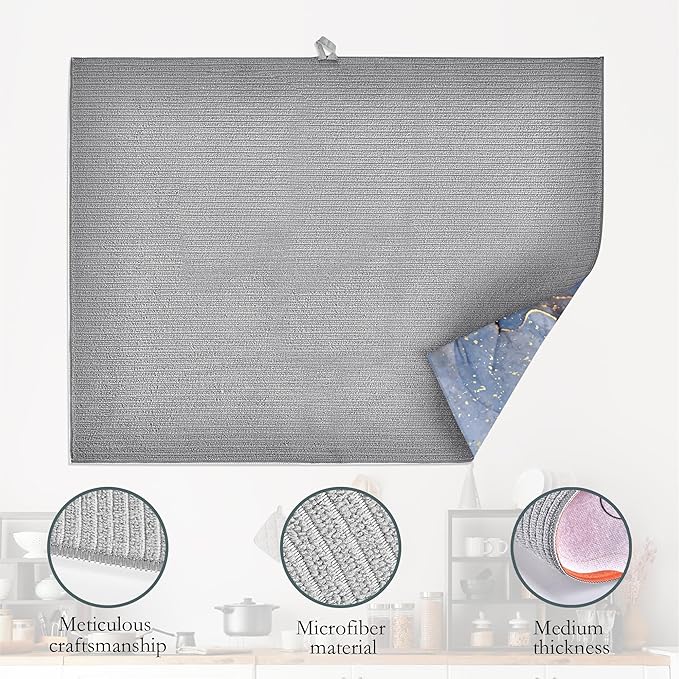 Blue Gold Marble Dish Drying Rack Mat - Image 4