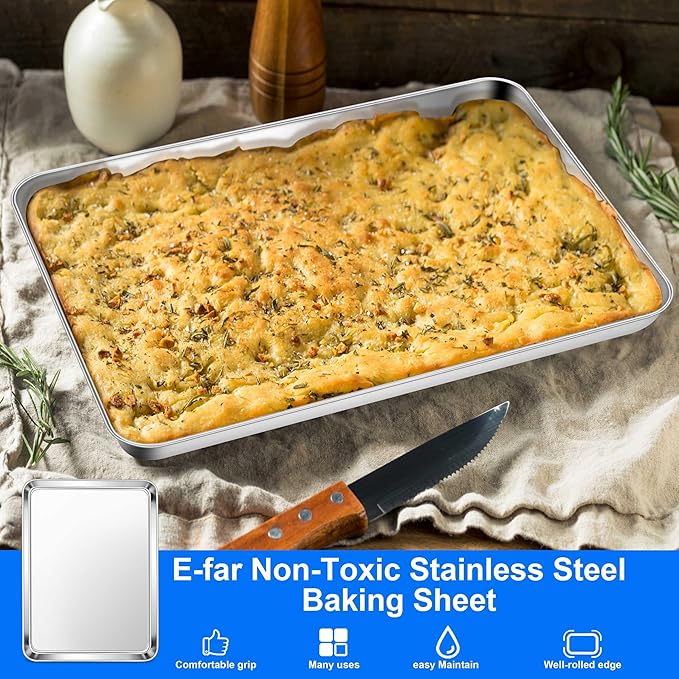 E-far Large Baking Sheets Set of 4, 20”x14” Stainless Steel Cookie Sheet Pans - Image 3