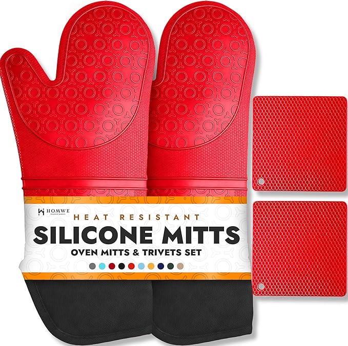 Homwe Silicone Oven Mitts and Potholders Heavy Duty Cooking Gloves, Kitchen by HOMWE