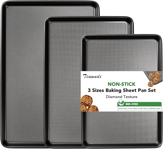Tiawudi Baking Sheet Pan Set, 0.8mm Thick Heavy Duty Cookie Sheet by Tiawudi