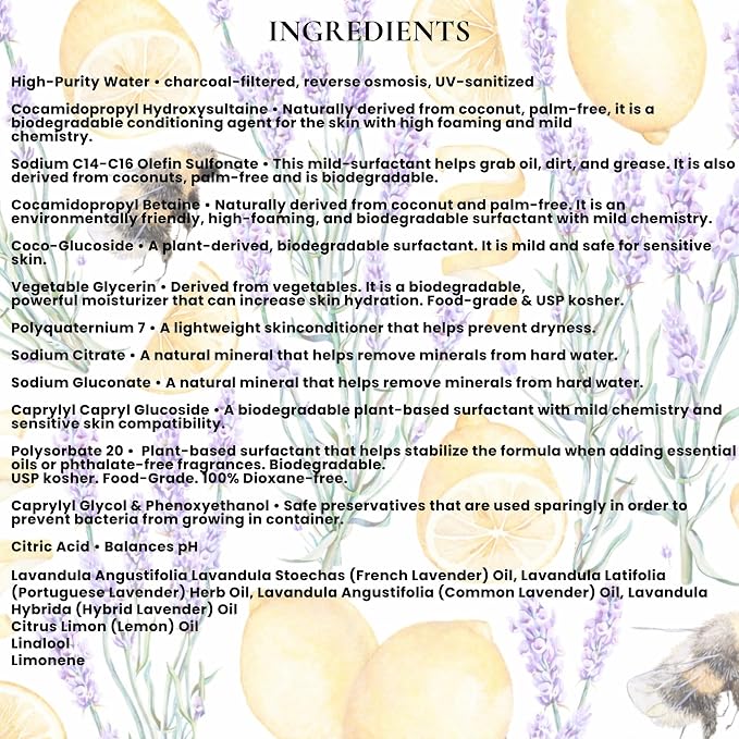 Rustic Strength Natural Dish Soap, Lavender and Lemon, 64 oz Plastic | Plant-Based Formula,Cuts Grease,No Harsh Residue,Streak Free Clean Rinsing