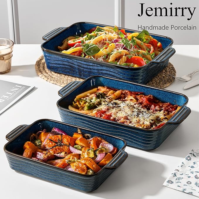 Kiln-Transformed Blue Ceramic Baking Dish Set of 3, Casserole Dishes - Image 4
