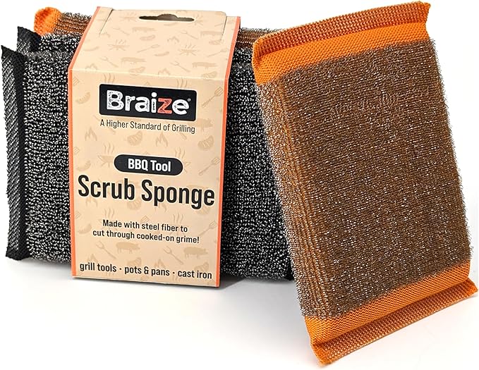 Heavy-Duty Steel Wool Scrubber Sponges 4 Pack – Stainless Steel Cleaning Pads by Braize
