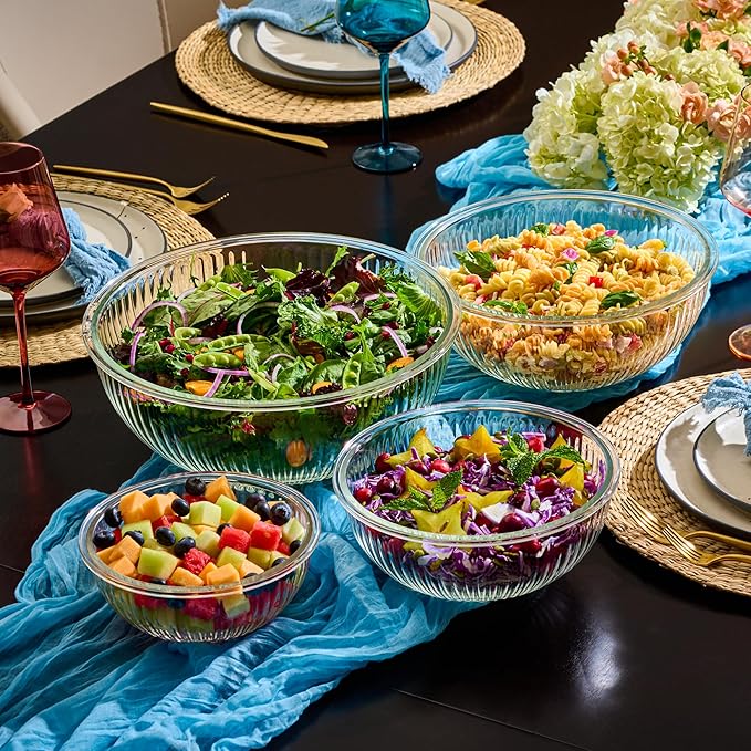8pc Ribbed Glass Mixing Bowls - Image 9