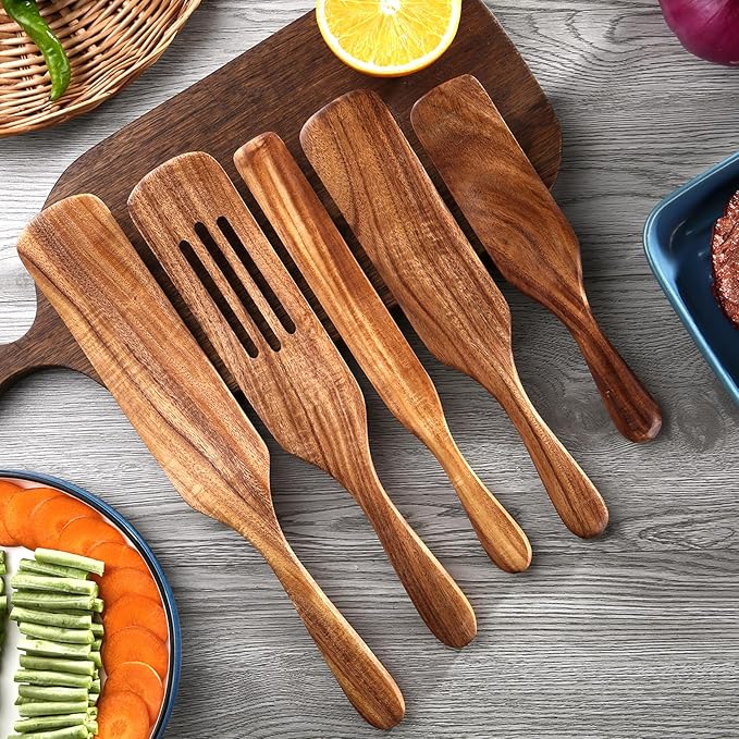 5Pcs Wooden Spurtle Set, Natural Acacia Wood Kitchen Utensils Set - Image 6