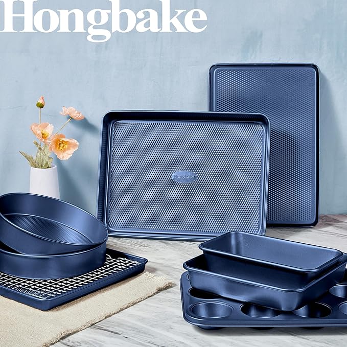 HONGBAKE 9-Piece Baking Pans Set Nonstick, Stackable Non Toxic Bakeware Sets - Image 2