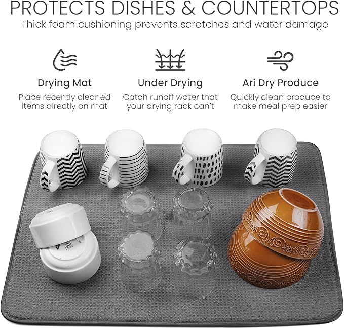 Bellemain XL Dish Mat 24" x 17" Microfiber Dish Drying Mat, Super absorbent - Image 5