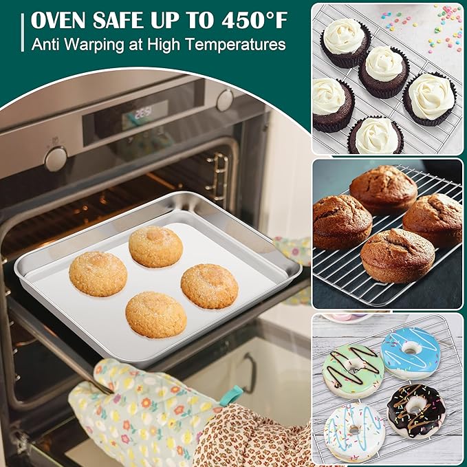 E-far Small Baking Sheet with Wire Rack, Stainless Steel Cookie Sheets Trays & - Image 5